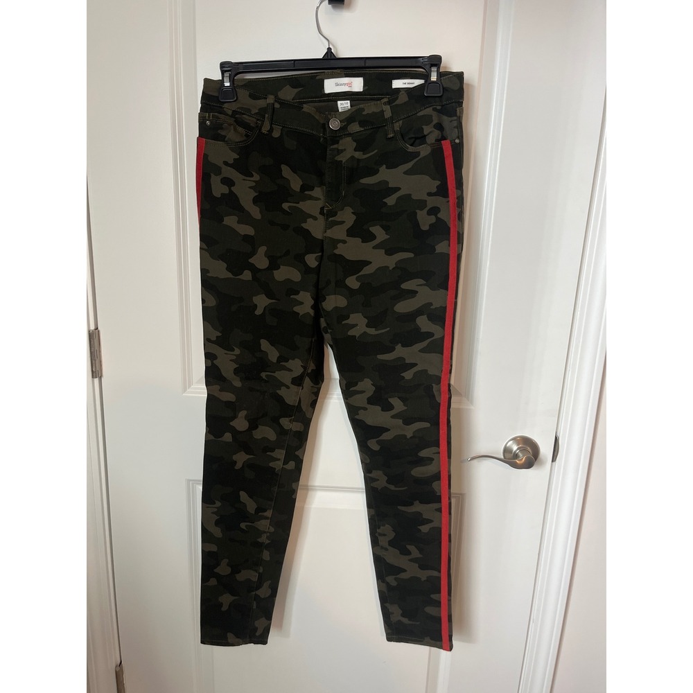 Skinnygirl Jeans The Skinny Camo Pants Red Side Stripe Camouflage Size 30/10